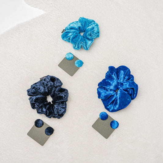 Scrunchies mit passenden Ohrringen blau